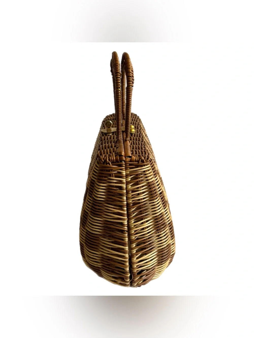 Vtg Checkered Wicker Handbag Purse Basket Bag Turn Lock Boho Cottagecore Coastal - Picture 3 of 16